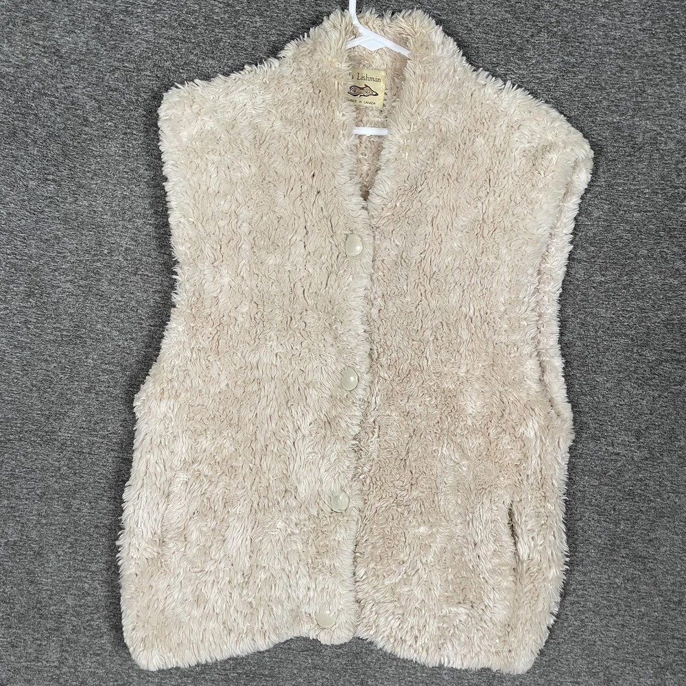 VTG Paula Lishman Vest Womens M? Beige BEAVER Knit Button Front Pockets Handmade